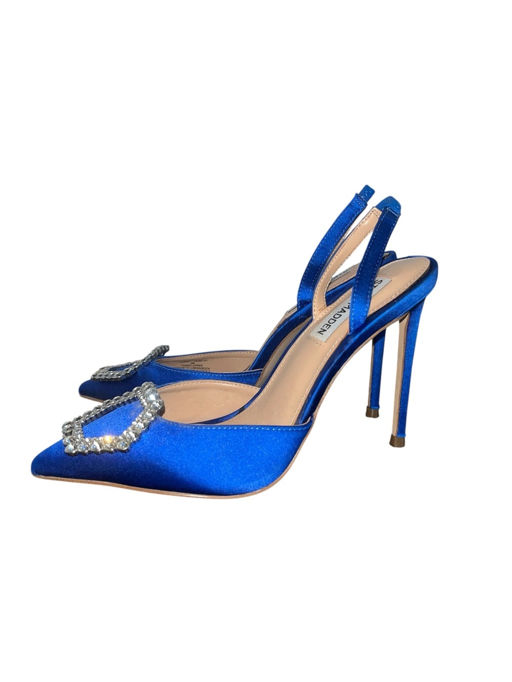 Steve Madden Blue Satin Heels Rhinestone Buckle Slingback Pumps 5M Party Glam